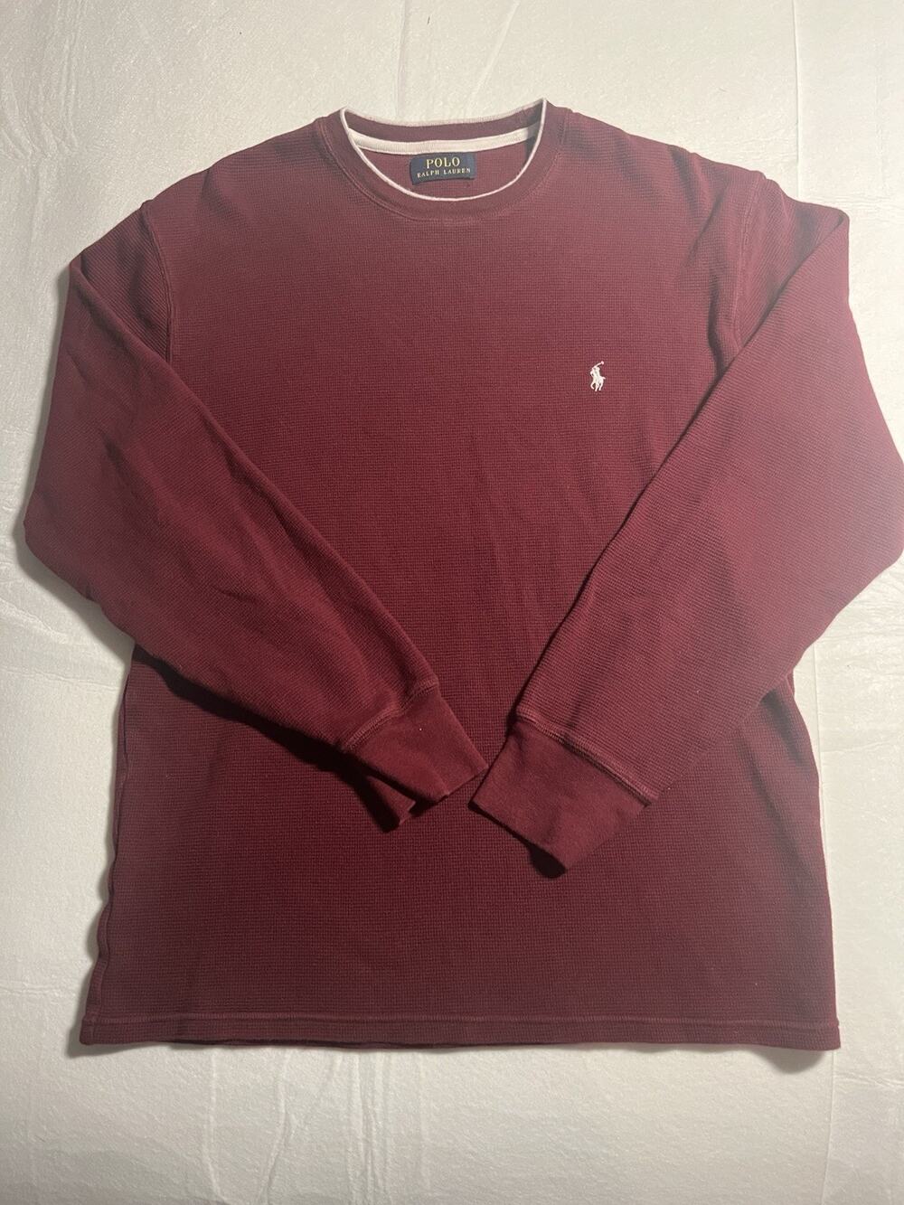 Polo Ralph Lauren Men’s Medium Burgundy Waffle Knit Thermal Long Sleeve Shirt